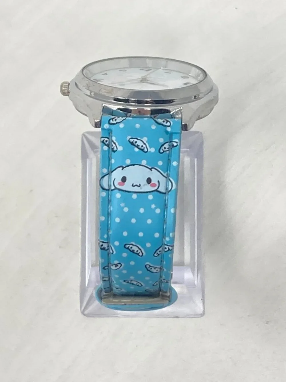 Cinnamoroll Womens Watch 36mm Silver Tone Sanrio Faux Leather New Battery 8.75